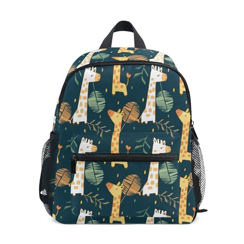 Jungen Mädchen Kleinkind Rucksack Kind Schultaschen, süße gelbe Ente auf schwarzer Kinder Mini Kawaii Rucksäcke Rucksack kleine Büchertasche Kinderrucksack mit Brustgurt Namensschild, Giraffe 059, Einheitsgröße, Kinderrucksack von alaza