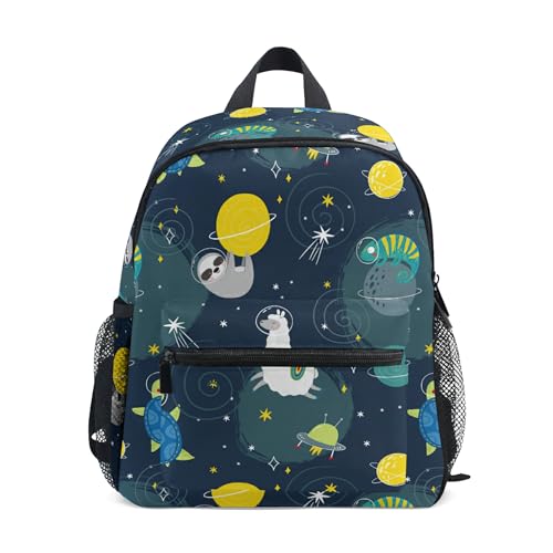 Kinder Rucksack mit Brustgurt, Kinder Schultasche Tier Niedlich Baby Bär Mond und Sterne Schüler Büchertasche für Jungen Mädchen, Galaxy 076, Einheitsgröße, Kinderrucksack von alaza