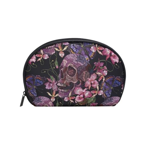 Kleine Make-up-Muscheltaschen für Teenager-Mädchen und Frauen, Gothic-Totenkopf-Reise-Make-up-Organizer, Kulturbeutel, Kosmetiktasche mit Fächern, Schädel 155, Einheitsgröße, Beauty Case von alaza