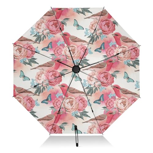 Regenschirme für Regen, Sonne, Outdoor, automatischer faltbarer Regenschirm, winddicht, stark, groß, UV-Schutz, kompakter Regenschirm, schwarz, außen, bunt, tropische Blumen, Reiseschirme für Damen von alaza