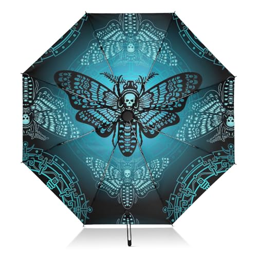 Regenschirme für Regen Sonne Outdoor, Automatischer Faltschirm Winddicht Stark, Großer Anti-UV Kompakter Regenschirm Schwarz Außen Gothic Lila Fledermaus Gothic Reise Regenschirme für Damen Herren, von alaza