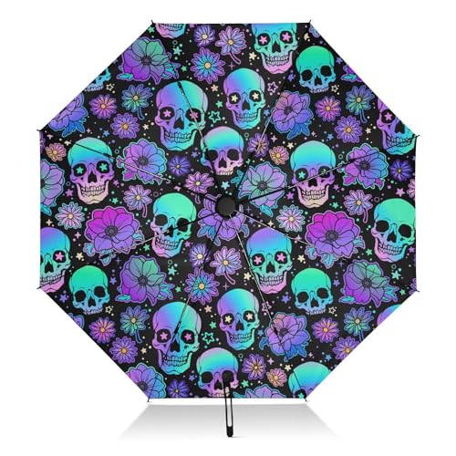 Regenschirme für Regen Sonne Outdoor, Automatischer Faltschirm Winddicht Stark, Großer Anti-UV Kompakter Regenschirm Schwarz Außen Gothic Lila Fledermaus Gothic Reise Regenschirme für Damen Herren, von alaza