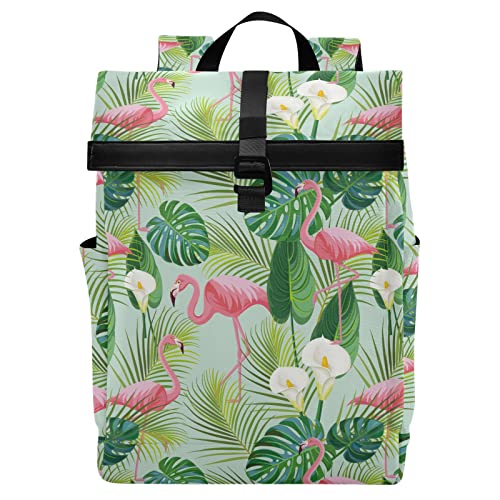 Reiserucksack für Damen und Herren, leicht, wasserdicht, Teenager, College, Laptop, Rucksack, Flamingo, Blumen und Blätter, lässiger Tagesrucksack, Anti-Diebstahl-Rucksack für Schule, Business, Arbeit, Flamingo 220 von alaza