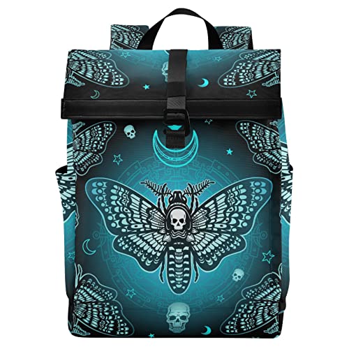 Reiserucksack für Damen und Herren, leicht, wasserdicht, Teenager, College, Laptop, Rucksack, Schmetterling, Totenkopf, blau, Handgepäck, Tagesrucksack, Anti-Diebstahl-Rucksack für Schule, Business, Arbeit, Totenköpfe 088 von alaza