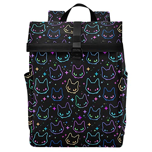 Roll-Top-Reiserucksack für Damen und Herren, leicht, wasserdicht, Teenager, College, Laptop-Rucksack, Halloween, leuchtende Fledermäuse, Handgepäck, lässiger Tagesrucksack, Anti-Diebstahl-Rucksack für Schule, Business, Arbeit, Halloween-Thema 089 von alaza