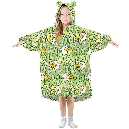 Übergroße Decke Hoodie für Kinder Erwachsene Mädchen Jungen, Fleece Hoodie Decke Gelbe Ente Super Warm Plüsch Tragbare Decke Hoodie Sweatshirt mit geräumiger Tasche, klein, Ente 003, L von alaza