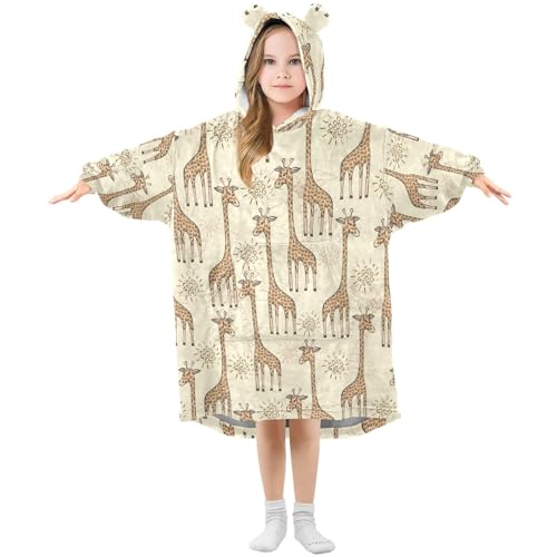 Übergroße Decke Hoodie für Kinder Erwachsene Mädchen Jungen, Fleece Hoodie Decke Niedliche Biene Honig Super Warm Plüsch Tragbare Decke Hoodie Sweatshirt mit geräumiger Tasche, Klein, Giraffe 004, L von alaza