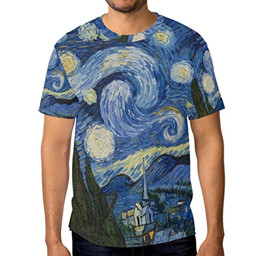 alaza Herren Sternennacht Van Gogh Ölgemälde Kurzarm T-Shirt beiläufige Mittel Multi von alaza