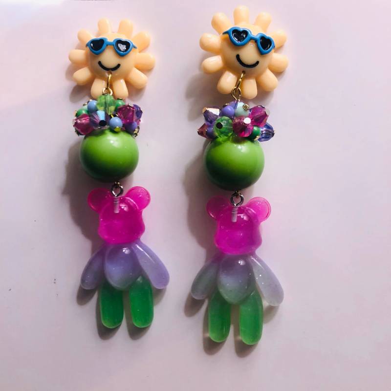 Sonnenschein Sonnige Sonnenhaufen Rosa Grün Charme Hohe Intensität Hell Frühling Ostern Sommer Sonne Ferien Summen Bunte Teddybär Ohrring von albalopez