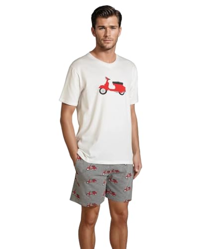 alber's - 2-teiliges Set | Herren-Schlafanzug für den Sommer mit Kurzärmligem Oberteil und Passender Shorts, Elastische Baumwolle | Fantasie 1 | Gr. L von alber's