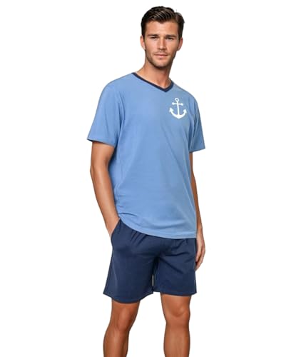 alber's - 2-teiliges Set | Herren-Schlafanzug für den Sommer mit Kurzärmligem Oberteil und Passender Shorts, Elastische Baumwolle | Fantasie 2 | Gr. M von alber's
