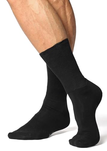 alber's SALUS - 5er Pack | Halblange Sanitärsocken | Baumwollsocken Herren | Ohne Gummizug, Druckfrei | Weiche Frottee-Sohle | Ideal für empfindliche Füße | Schwarz | 39-42 von alber's