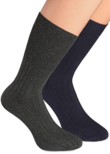 alber's - 5 Paar - Gesundheitssocken Herren, Weiter Komfortbund, Ohne Gummi, Diabetikersocken, Feine, Gerippte Baumwolle | blau, grau | 39-42 von alber's