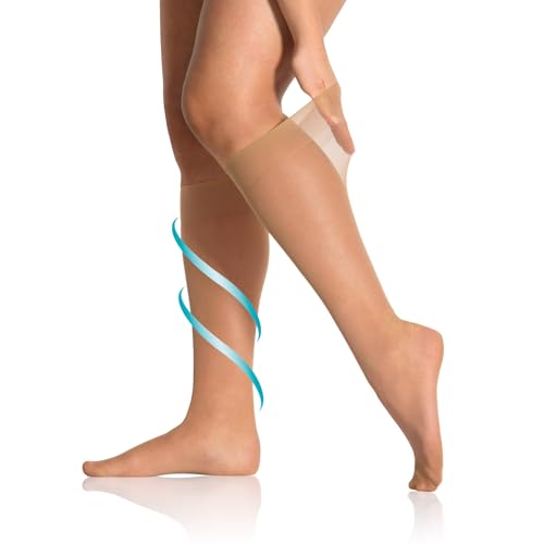 alber's SALUS CURVY 40-5 Paar | Entspannende Damen-Kniestrümpfe 40 DEN, abgestufte Kompression, Komfortrand für kräftige Beine | Gr. 36-41 | Nature von alber's