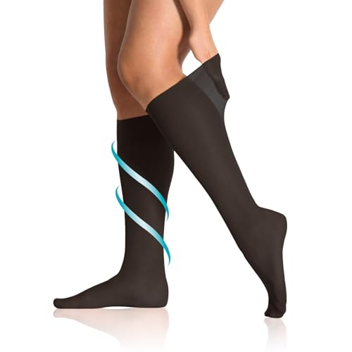 alber's SALUS CURVY 40-5 Paar | Entspannende Damen-Kniestrümpfe 40 DEN, abgestufte Kompression, Komfortrand für kräftige Beine | Gr. 36-41 | Schwarz von alber's