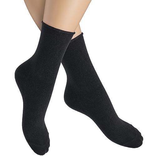 alber's SENSITIVE WARM - 5 Paar - Druckfreie Damensocken Ohne Gummibund, Weiche, Warme, Baumwolle, Gesundheitssocken, Diabetikersocken, Weiter Komfortbund | Schwarz | 36-38 von alber's