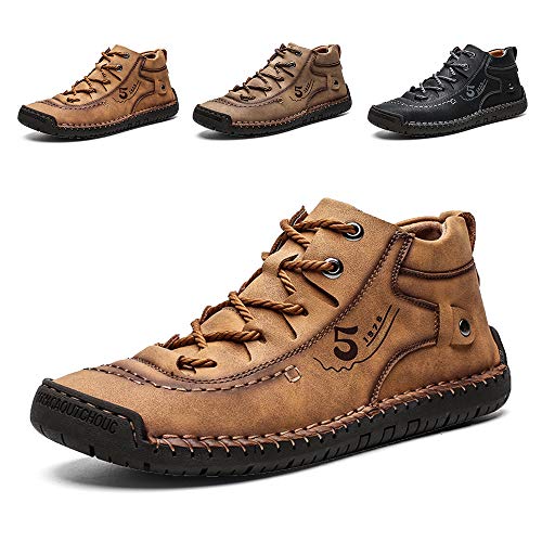 alcubieree Herren Casual Lederschuhe Ankle Chukka Boots Slip On Leichte Loafers Mid Top Walking Fahrschuhe für Herren, gelb, 42 EU von alcubieree