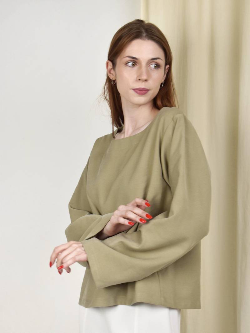 Tencel Übergroße Bluse Langarm-Top Mit U-Boot-Ausschnitt von alekoLT