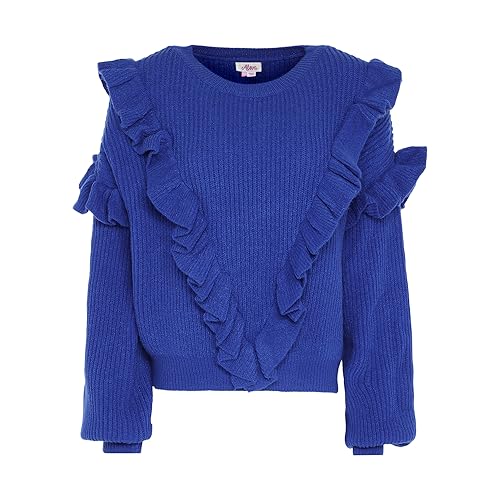 Aleva Women's Damen Falbala Herbst-und Winter-Strickpullover für Fortgeschrittene Kobaltblau Größe M/L Pullover Sweater, Medium von aleva