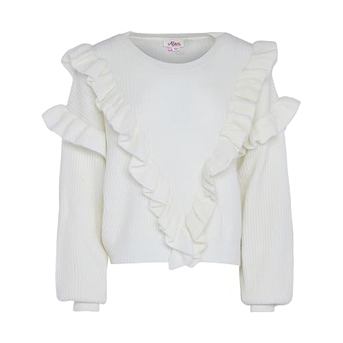 Aleva Women's Damen Falbala Herbst-und Winter-Strickpullover für Fortgeschrittene Wollweiss Größe M/L Pullover Sweater, Medium von aleva