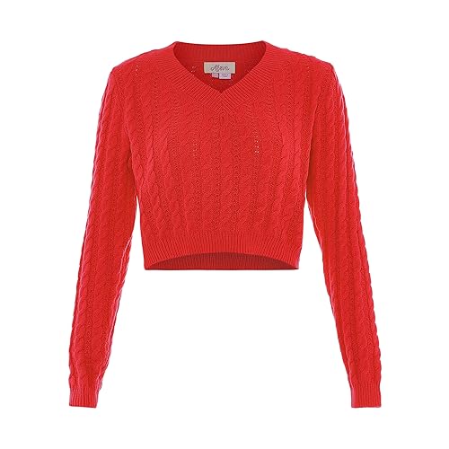 Aleva Women's Damen Kurzer V-Ausschnitt und Twist-Strick Rot Größe XL/XXL Pullover Sweater von aleva