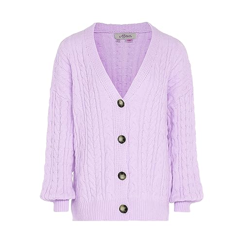 Aleva Women's Damen Locker gestrickter Cardigan mit Langen Ärmeln und V-Ausschnitt Acryl SANFTES Lavendel Größe M/L Sweater, M von aleva