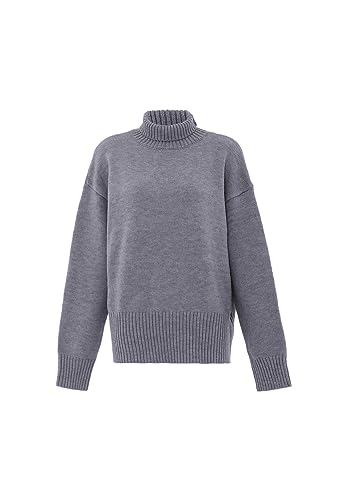 Aleva Women's Damen Slouchy Rollkragen Acryl HELLGRAU Melange Größe M/L Pullover Sweater, M von aleva