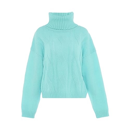 Aleva Women's Damen Stilvoller, geflochtener Rollkragenpullover Acryl SANFTES Mint Größe M/L Pullover Sweater, M von aleva