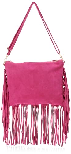aleva Women's Fransentasche aus Leder Damen Umhängetasche, Fuchsia von aleva