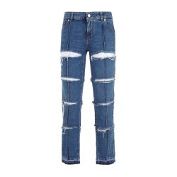 Alexander Mcqueen Blaue Denim-hose Mit Ausschnitten von alexander mcqueen