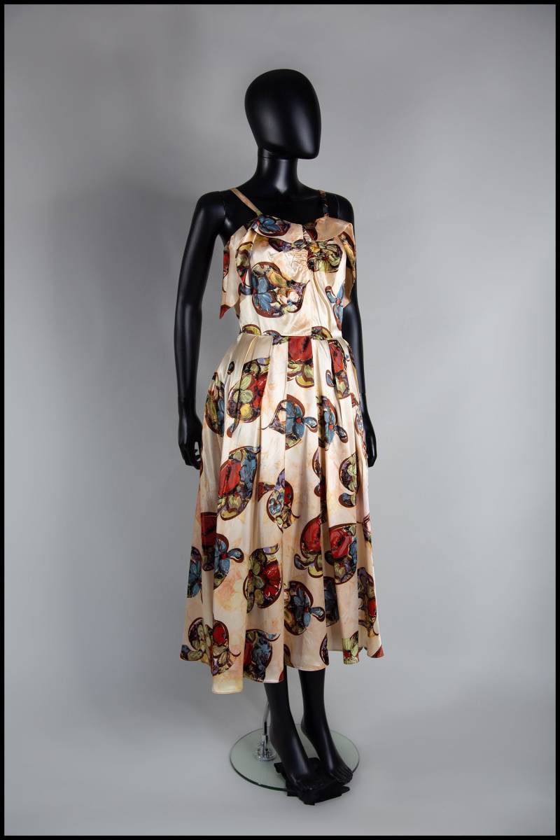 Original Vintage 1940Er Jahre Gedruckt Satin Tea Party Kleid Klein von alexandrakingdesign