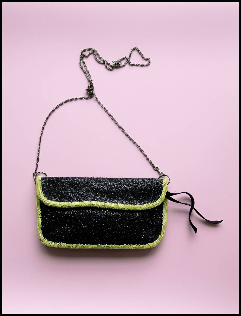 Schwarze Lime Perlen Glitzer Abend Geldbörse Von Alexandra King von alexandrakingdesign
