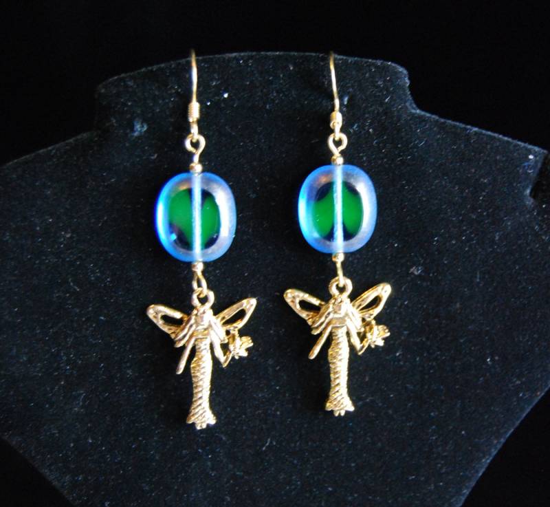 Gold Und Blau/Grün Perlen Fee Ohrringe - Feen von alexandrathegreat