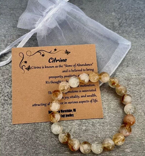 Citrin Armband Stretch Fit Handarbeit Mit Geschenk Tasche & Karte Kristall Edelstein 8mm von alexdimashop
