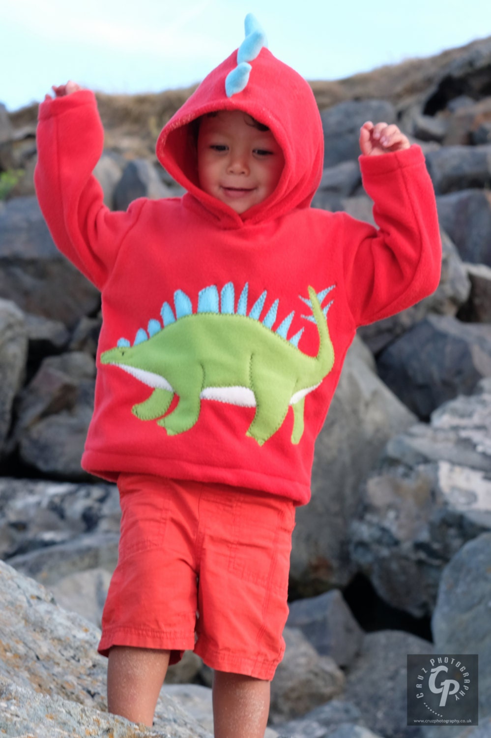Kinder Dinosaurier Hoodie Geschenk, Kentrosaurus Dino Spiky Hoodie, Handgefertigter Enkel Backspike Rot von alfieandalice