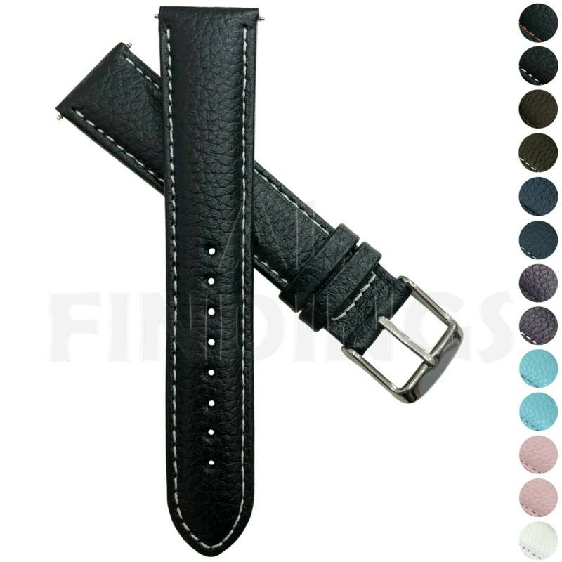 Uhrenarmband Aus Echtem Leder Büffelkorn Band Schwarz/Weiß Herren Damen Gepolstert Ss-Schnalle | 25 von alfindingsltd
