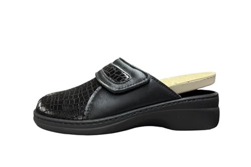 algemare Damen Filz Pantoffel 5933-0102 schwarz Krokostretch/Nappa Größe 37 bis 41, Damen Größen:39, Farben:schwarz von algemare