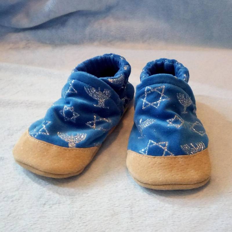 Versandfertig | Chanukka Handgefertigte Baby Kleinkind Schuhe Hausschuhe Weiche Sohle Stoff Rutschfeste Booties von aliahscreations