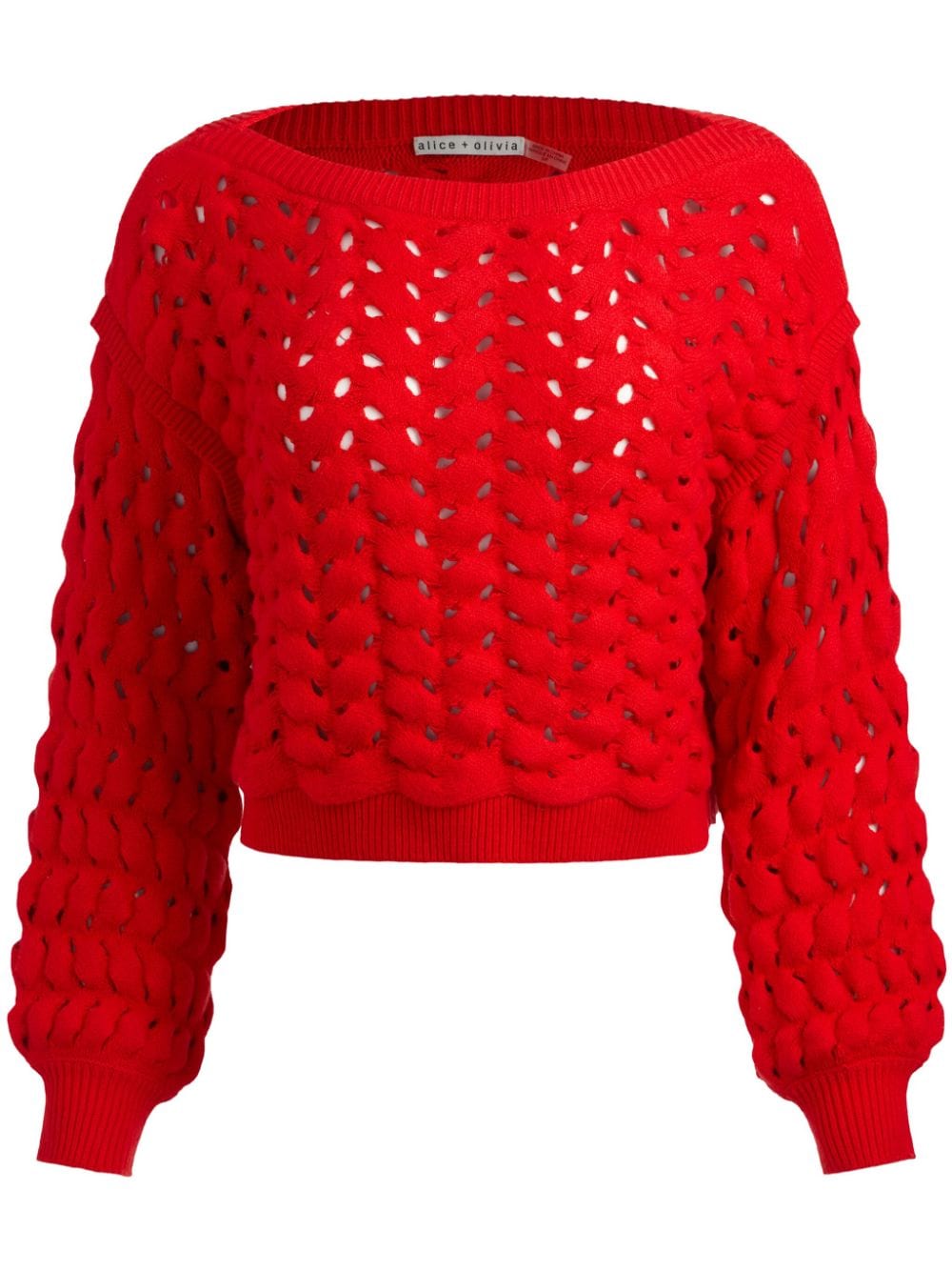 alice + olivia Allene Cropped-Pullover in Lochstrick - Rot von alice + olivia