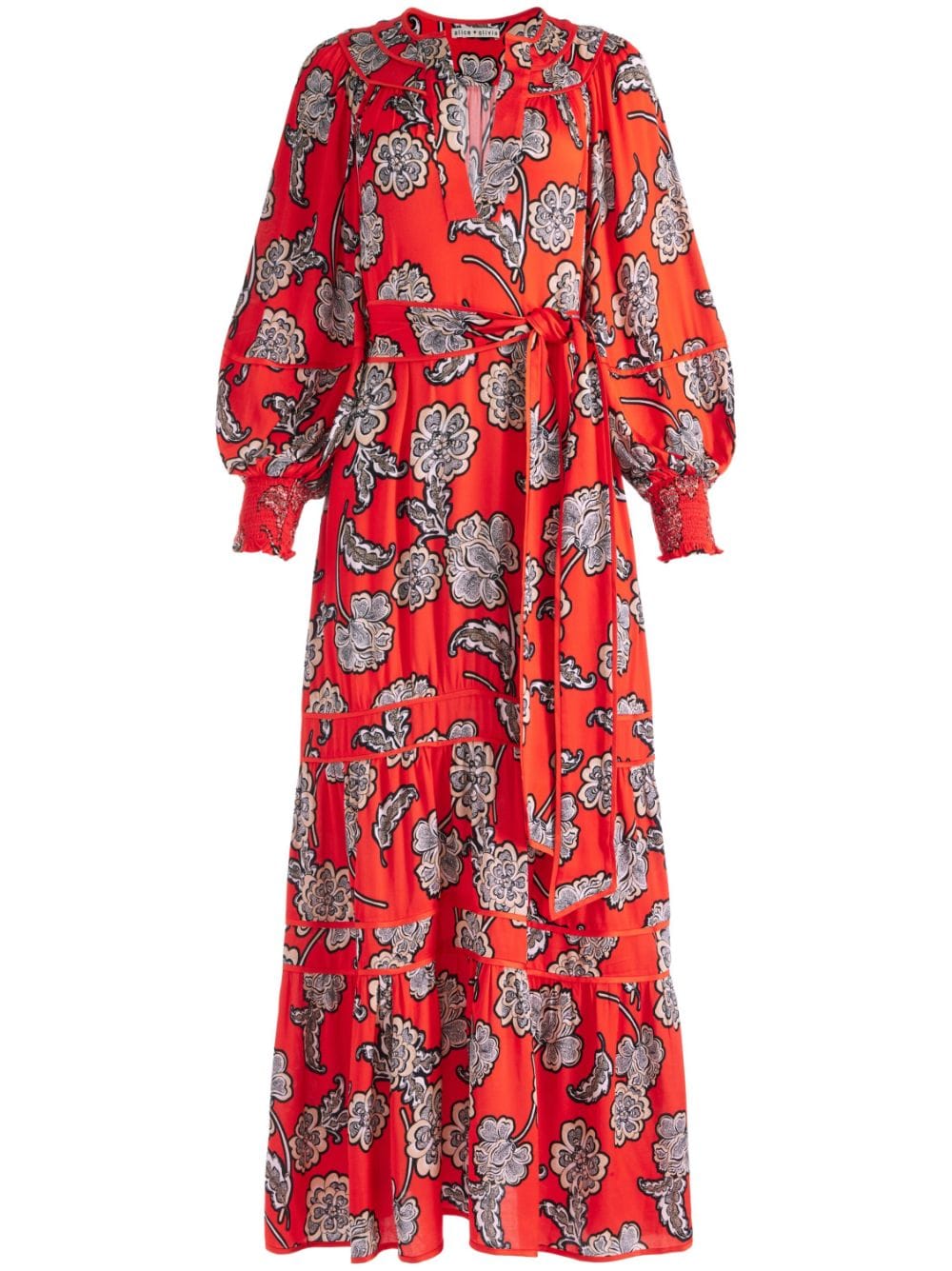 alice + olivia Midikleid mit Blumen-Print - Rot von alice + olivia