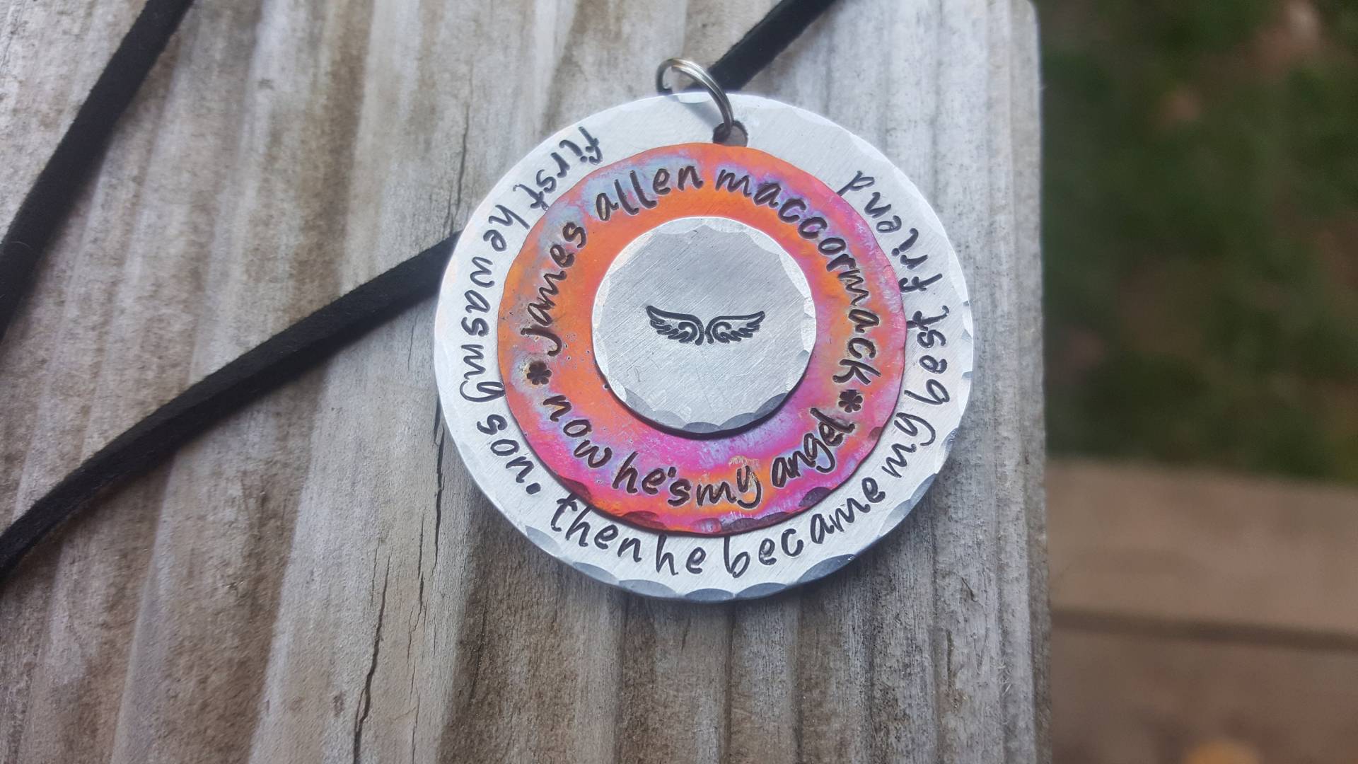 Gedenkkette Oder Schlüsselanhänger, Metallmisch Handgestempelt Und Gehämmert, Engel, Remembranace von aliciaeccles