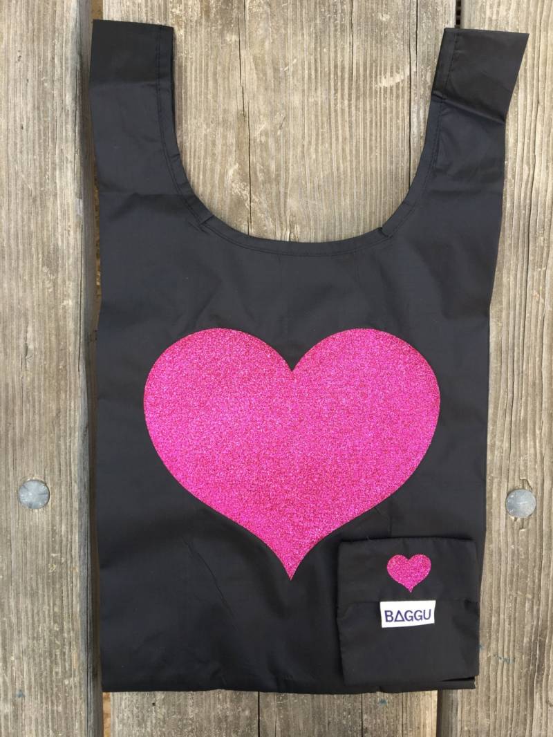 Glitzer Herz Baggu Tasche | Umweltfreundliche Tragetasche Wiederverwendbare Markttasche Nylonherz Trage Baby Tote Bauernmarkt Einkaufstasche von alidesignsSB