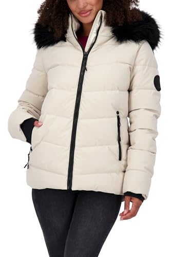 ALIFE AND KICKIN AdelaAK A Puffer Jacket - Winterjacke Damen mit Fellkapuze, warme Steppjacke, Puffer Jacke in Daunenoptik, Kunstfell, kurze vegane Damen Damen Steppjacke, Winterjacke pumice XXL von alife & kickin