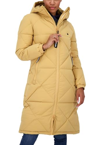 ALIFE AND KICKIN EnyaAK A Puffer Coat - Lange Winterjacke Damen, Steppmantel Warm Gefüttert mit Kapuze, Puffer Jacke in Daunenoptik, Figurnah Geschnitten Damen Winterjacke, Jacke parchment S von alife & kickin