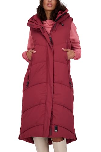 ALIFE AND KICKIN JuneAK A Long Vest - Steppweste Damen Lang, Weste Damen Wattiert in Daunenoptik, Leichte Ärmellose Daunenweste mit Kapuze, Damen Steppweste, Weste cranberry juice L von alife & kickin