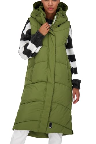 ALIFE AND KICKIN JuneAK A Long Vest - Steppweste Damen Lang, Weste Damen Wattiert in Daunenoptik, Leichte Ärmellose Daunenweste mit Kapuze, Damen Steppweste, Weste sea kelp L von alife & kickin