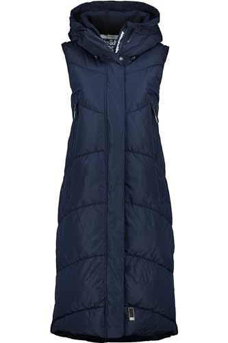 ALIFE AND KICKIN JuneAK A Long Vest - Steppweste Damen Lang, Weste Damen Wattiert in Daunenoptik, Leichte Ärmellose Daunenweste mit Kapuze, Damen Steppweste, Weste marine XS von alife & kickin
