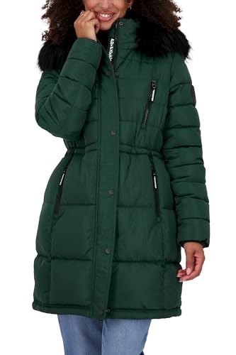 ALIFE AND KICKIN NicolaAK A Puffer Coat - Winterjacke Damen mit Fellkapuze, warme Steppjacke, kurzer Steppmantel gefüttert in Daunenoptik, Damen Winterjacke, Jacke, Steppjacke dark forest L von alife & kickin