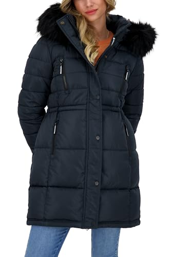 ALIFE AND KICKIN NicolaAK A Puffer Coat - Winterjacke Damen mit Fellkapuze, warme Steppjacke, kurzer Steppmantel gefüttert in Daunenoptik, Damen Winterjacke, Jacke, Steppjacke marine M von alife & kickin