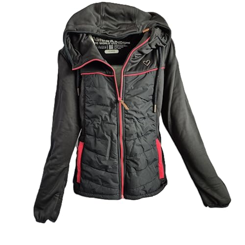 alife & kickin Jacke ColbieAK Damen Softshelljacke, Steppjacke Schwarz mit Roten Akzenten, Gesteppte Hybrid-Jacke mit Kapuze Gr. XL von alife & kickin